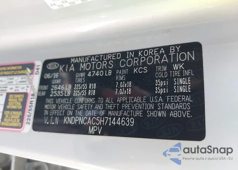 2017 Kia Sportage Ex z USA, uszkodzony, nr VIN KNDPNCAC5H7144639